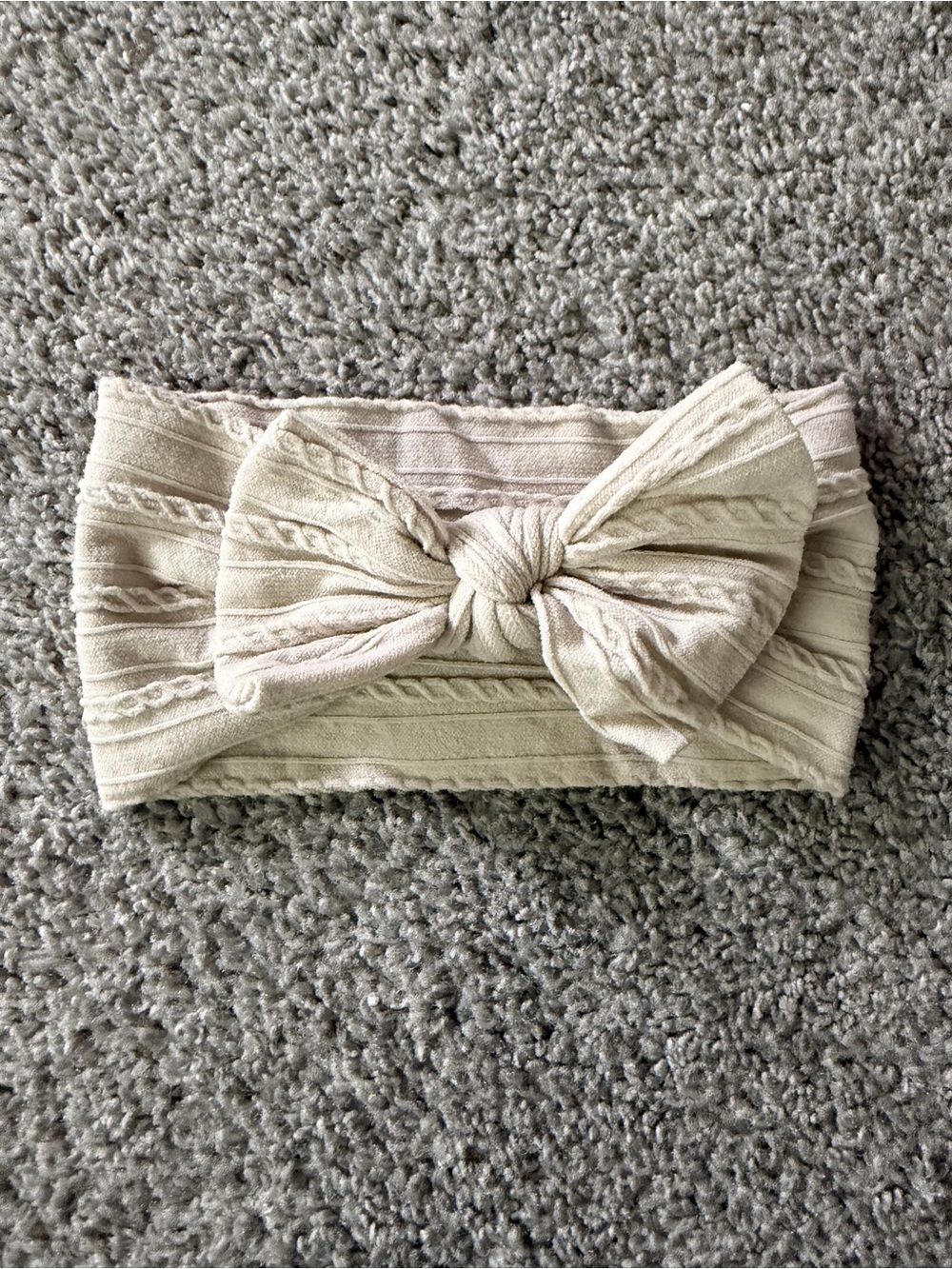 Knit Bow Headband in Light Beige